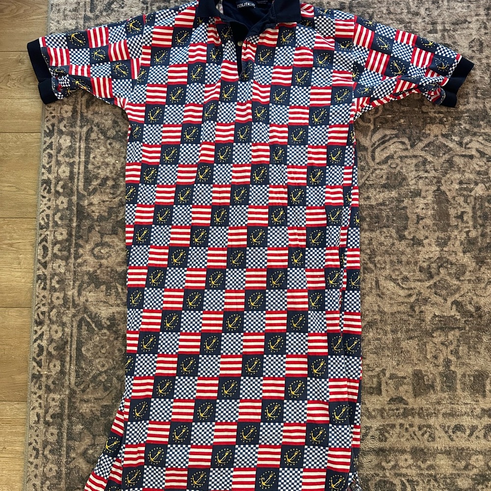 VINTAGE Nautica Red and Blue Patterned Maxi Dress